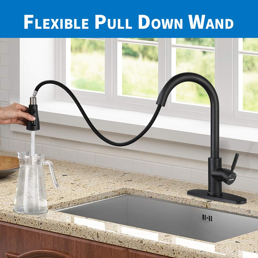 Black Kitchen Faucet  Kitchen Faucets with Pull Down Sprayer WEWE Commercial Stainless Steel Single Handle Single Hole Kitchen Sink Faucet